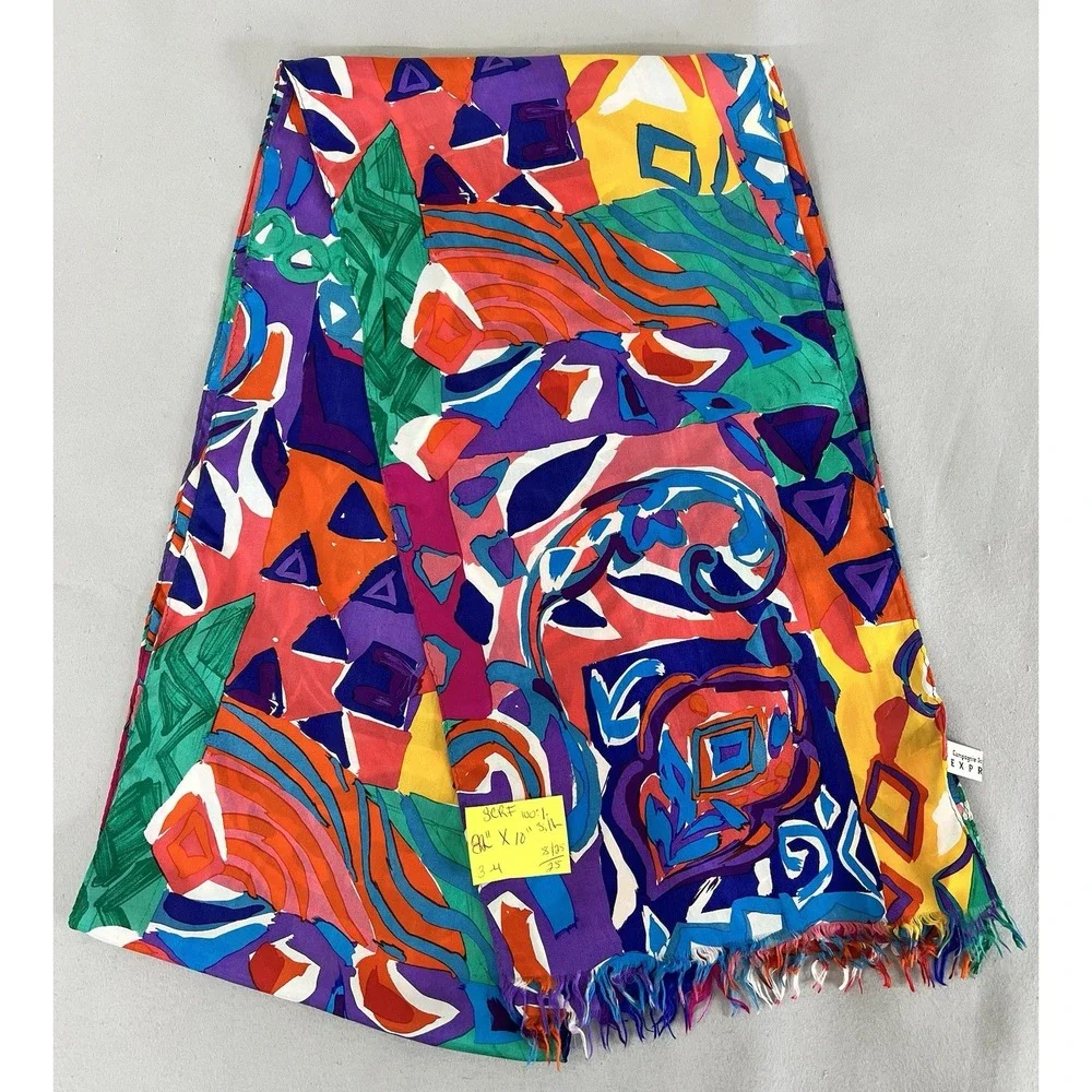 Vintage Scarf Design By Express‎ Silk Measuring 82